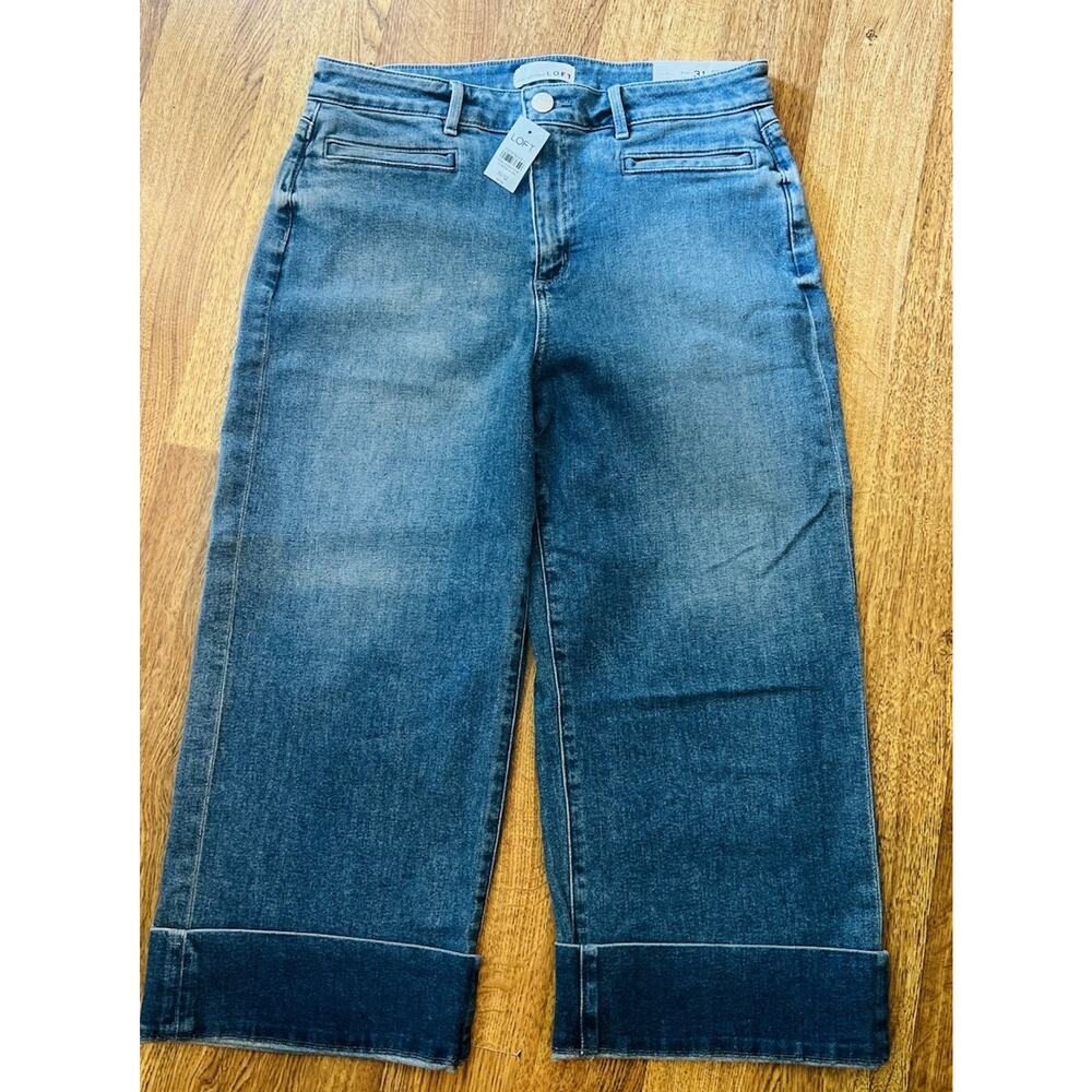Ann Taylor Petite Pants Denim Blue 12P Cropped Wide Leg Hi Waist NWT - Picture 7 of 10